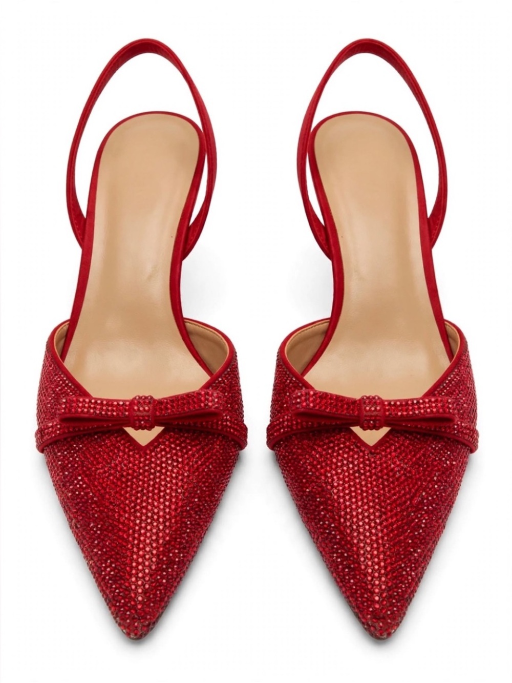 INC International Concepts Red Glitter Pointed Slingback Heels w Bow Detail 7.5